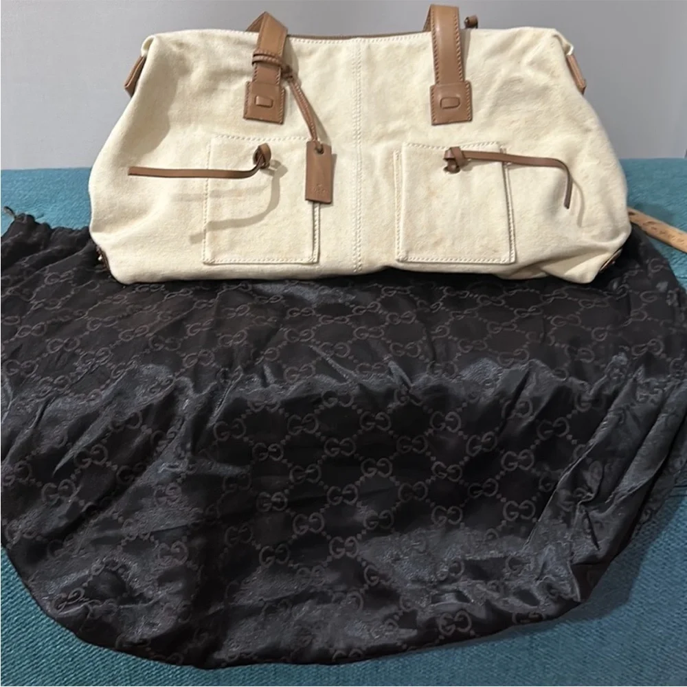 Gucci Canvas Tote Bag with Brown Leather Accents - Picture 5 of 6